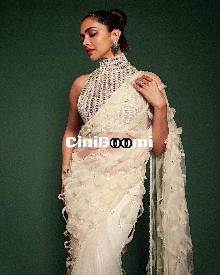 Actress Deepika Padukone In White Saree