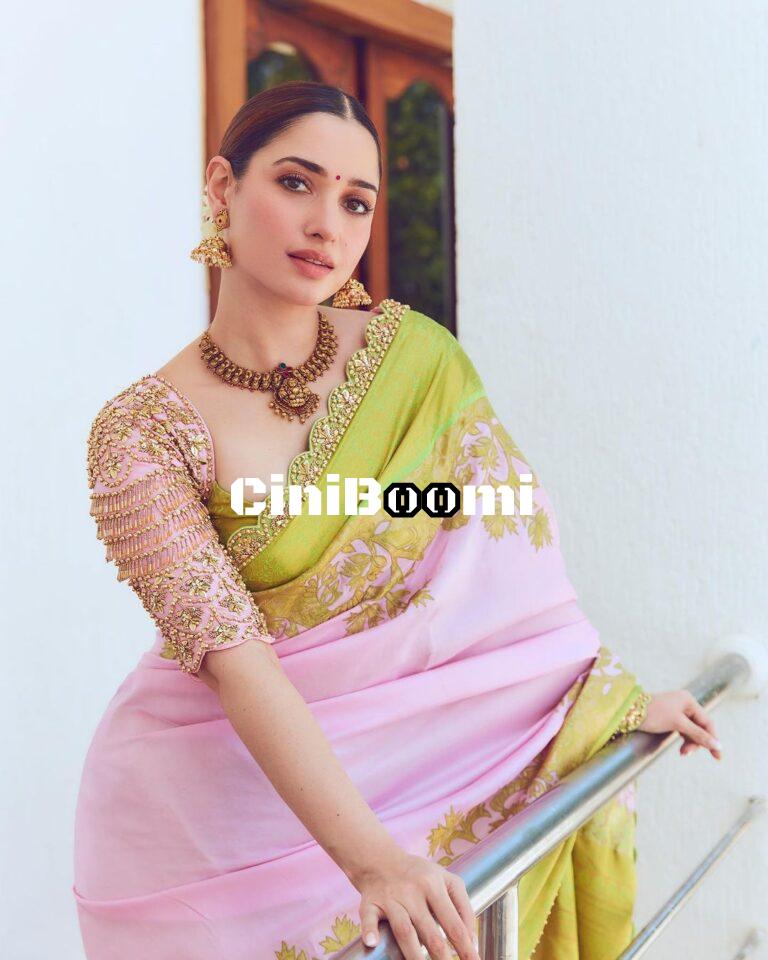 Actress Tamannaah Flaunting Her Elegance In Pink Saree