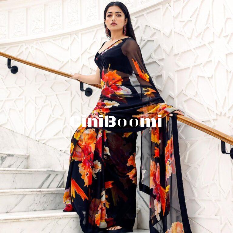 Actress Rashmika Mandanna Oozes Charm In Black Saree