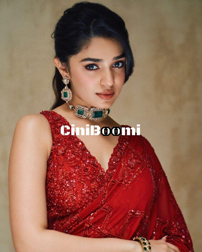 Actress Krithi Shetty Radiates Ethereal Beauty In Red Saree