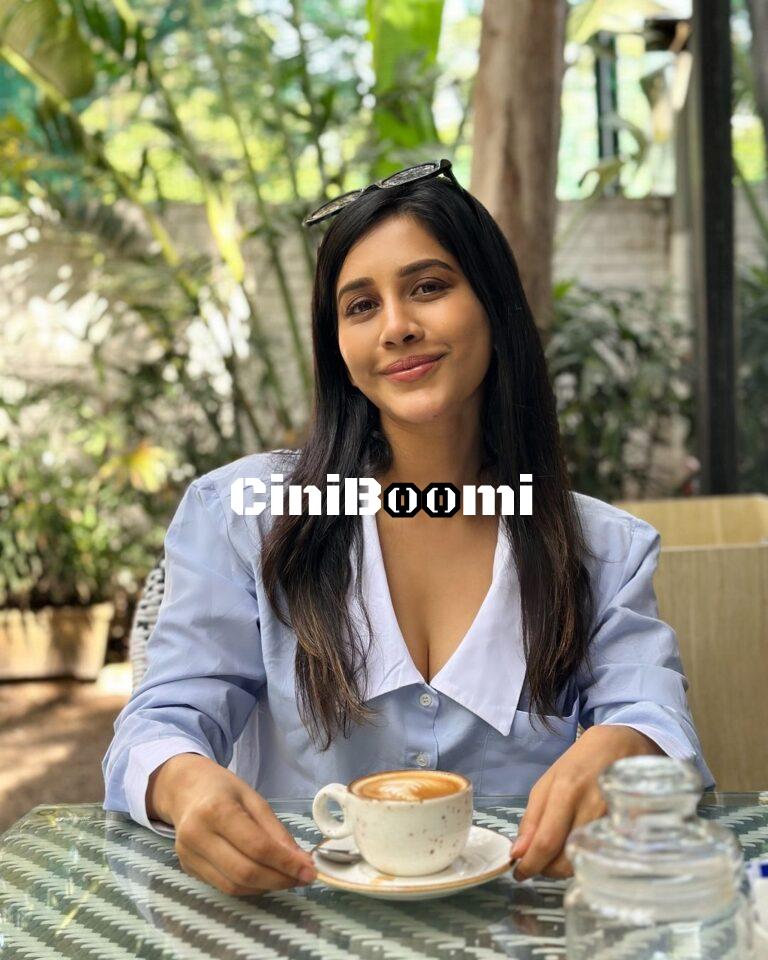 Actress Nabha Natesh Enjoying A Cup Of Coffee